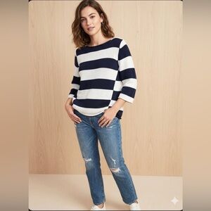 GAP | 100% cotton heavy knit oversized white and navy sweater | size S